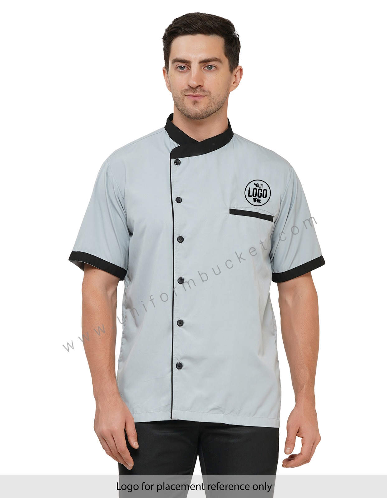 LIGHT GREY MALE SHIRT WITH BLACK COLLAR & FRONT SIDE PIPING view 1